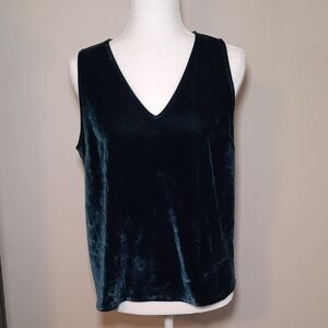 J.Crew Women's Velvet Sleeveless V-Neck Top, Old Forest (Dark Green)